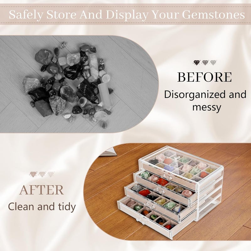 Bfttlity Acrylic Rock Display Case, 72 Grids Rock Collection Box for Kids, Clear Display Cases for Stones Collectibles Gemstone Crystals Storage Boxes (72 Grids) - Image 5
